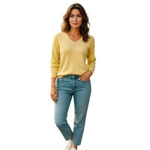 Kiko Yellow Sweater Linen Long Sleeves Round Neck Brand New  Size S # 4